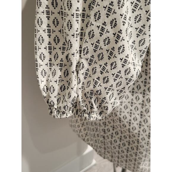 A New Day White Black Geometric Print Boho Peasant Top Tassels Cotton Small - Picture 5 of 12